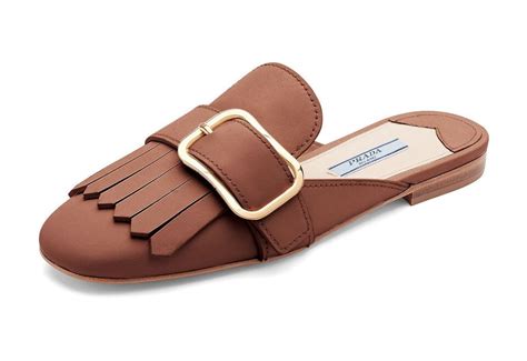 prada leather buckle kiltie mule flat brown size 8 women|Women's Slippers And Mules .